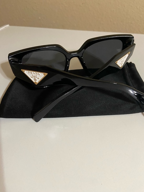 Prada Black Acetate Sunglasses with Gold Triangle Logo